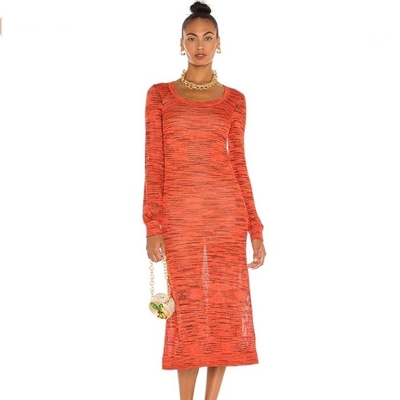 Alexis Dresses & Skirts - Alexis Katica Knit Midi Dress in Saffron Orange Small Red Scoop Neck Casual